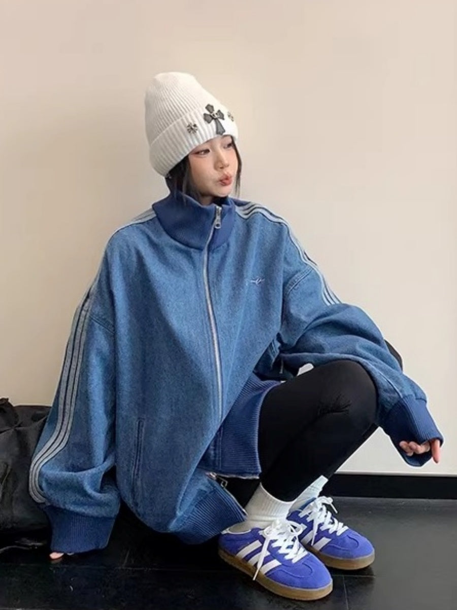 Stand Collar Denim Zip Jacket OS2081