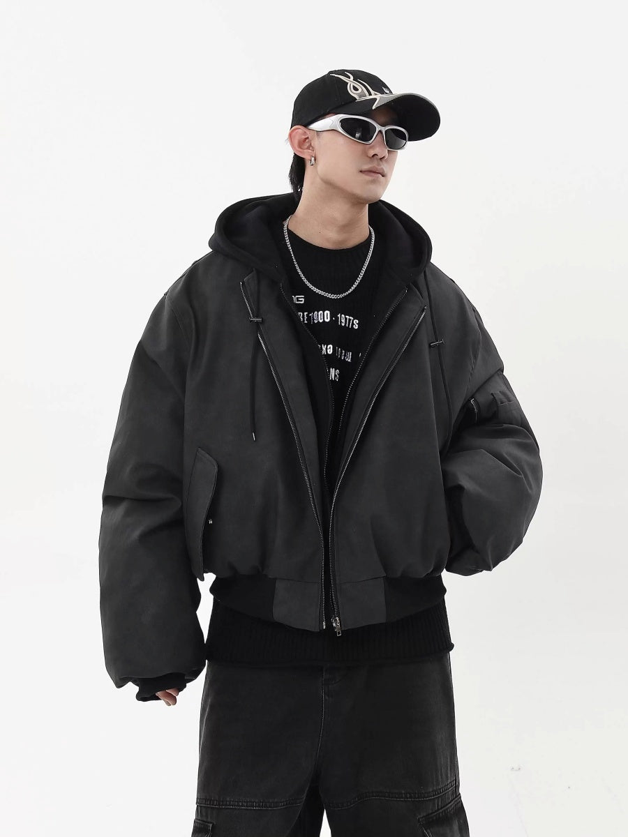 Vintage Fake Layered Hooded Flight Jacket BK7064