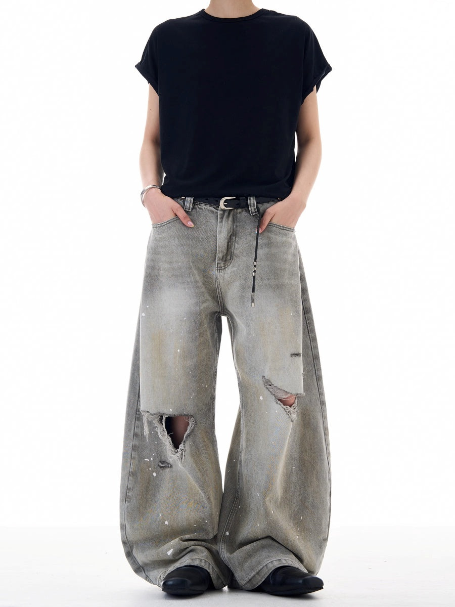 Ripped Ink-splashed Curve Jeans MW10225