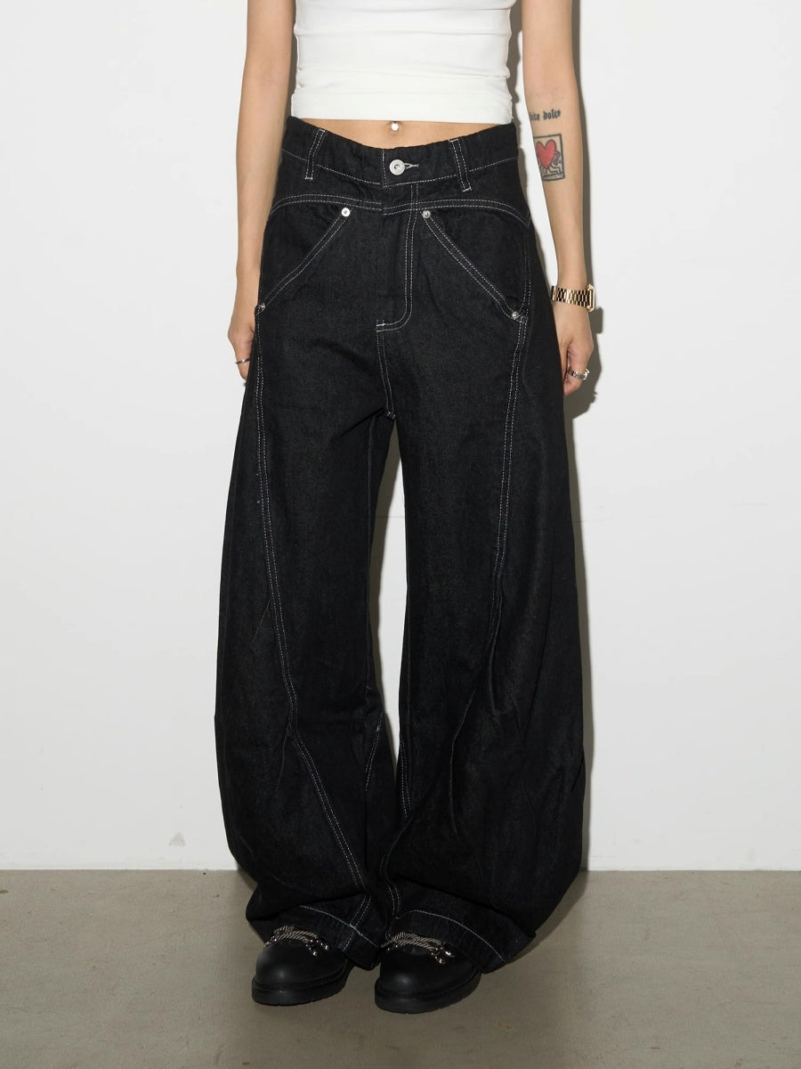 ステッチバルーンワイドデニムパンツ MN9022