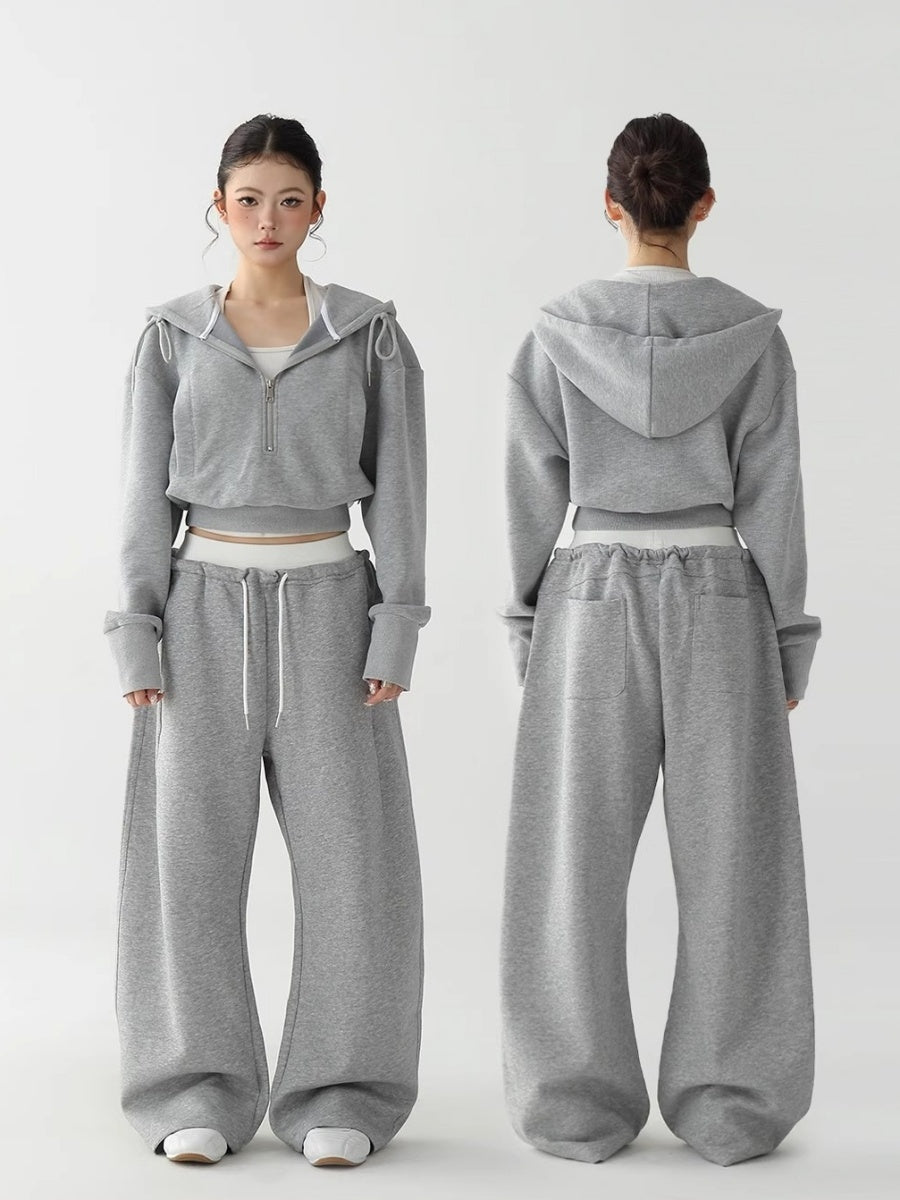 【上下別売り】Half-ZIP Cropped Hoodie & Loose Pants Set-up AC7159