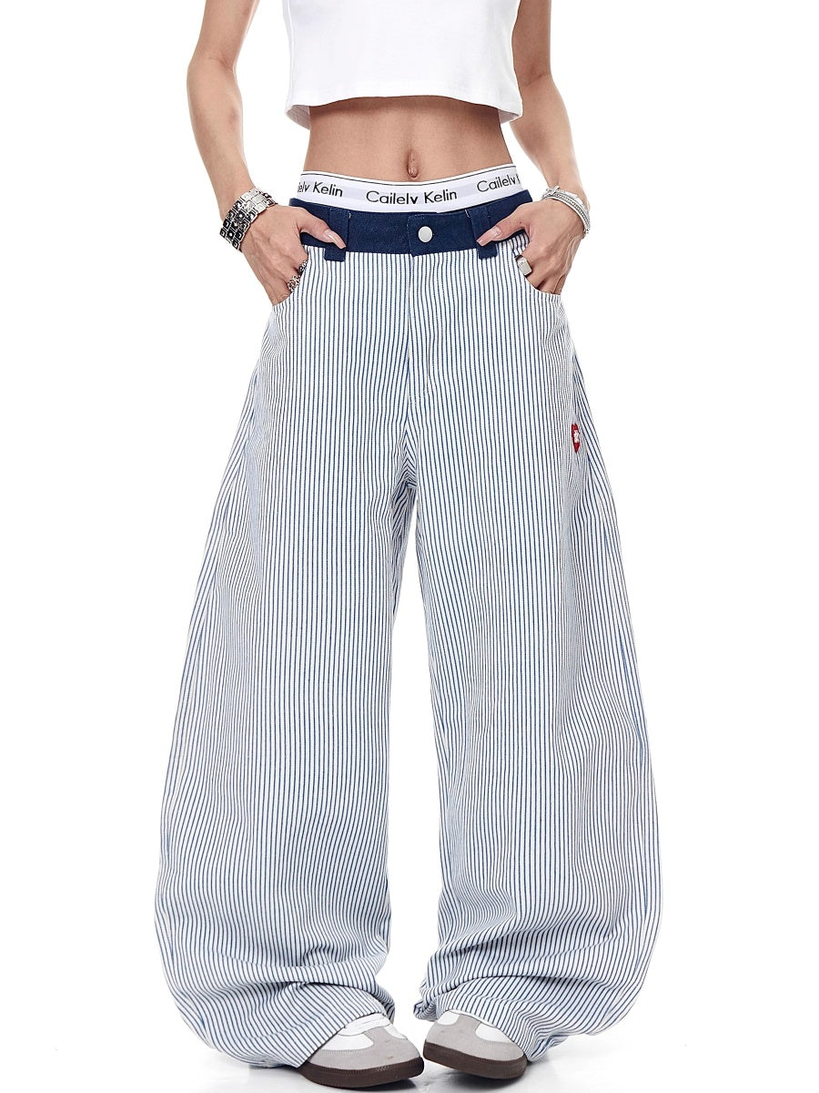 Love Embroidery Hickory Stripe Curve Jeans MW10222