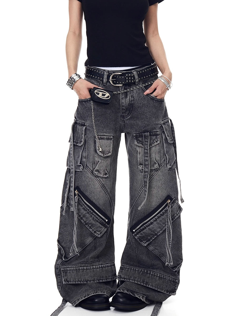 Wash Curve Design Cargo Jeans MW10189