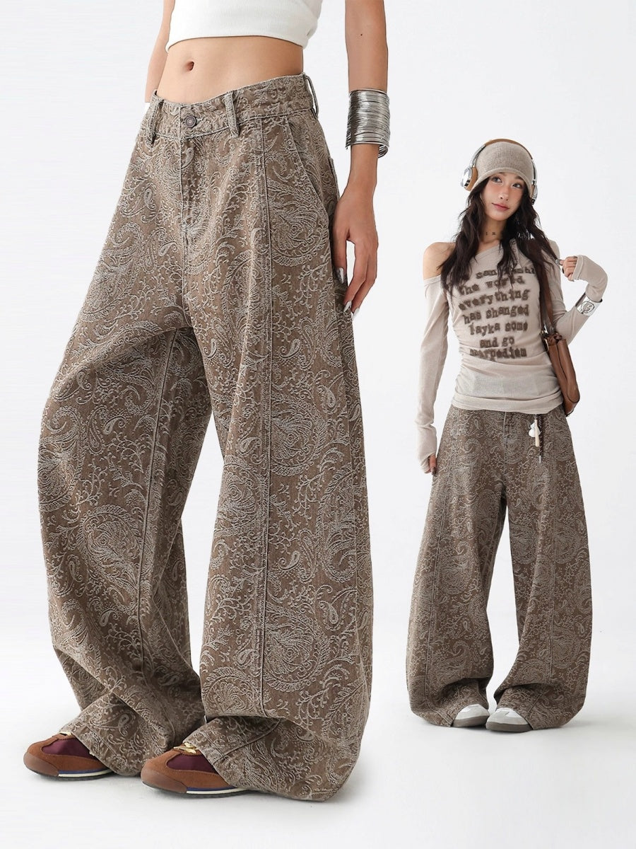Paisley Pattern Wide-leg Curve Jeans AC7136