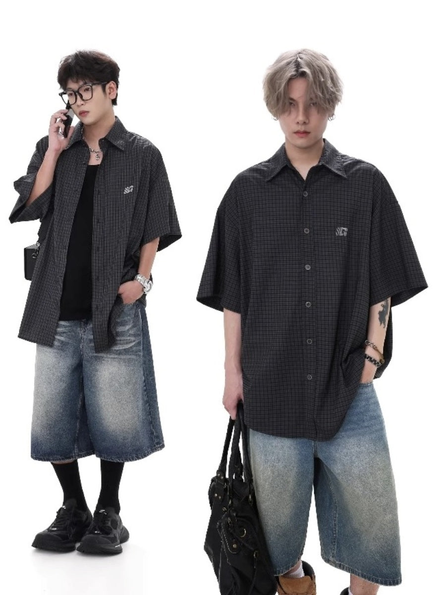 Relaxed Embroidery Plaid Shirt GB7032