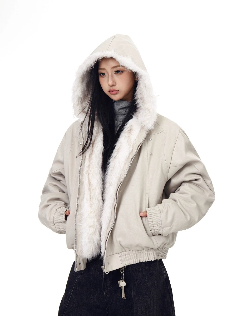 Carving Fur Collar Hooded Jacket BK7051