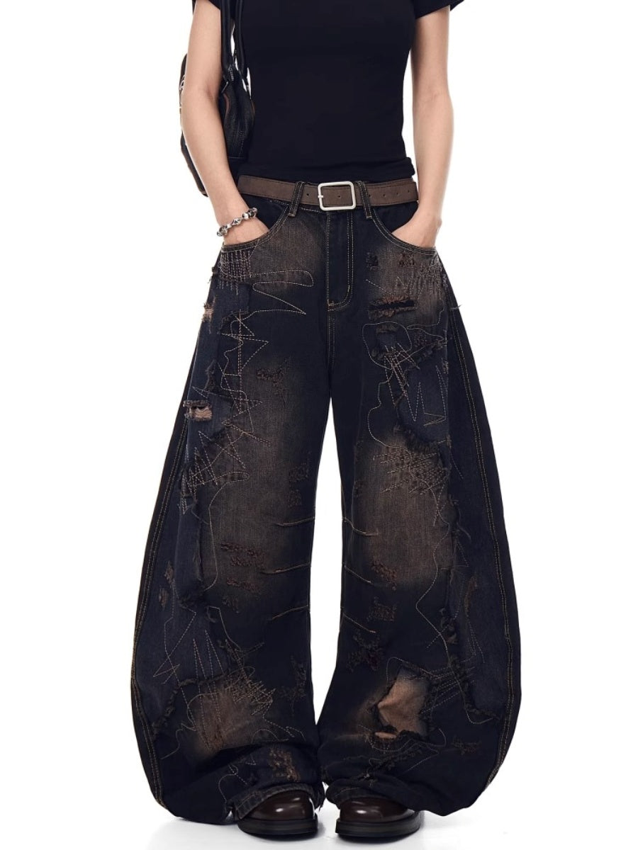 Heavy Embroidery Stitching Curve Jeans MW10196