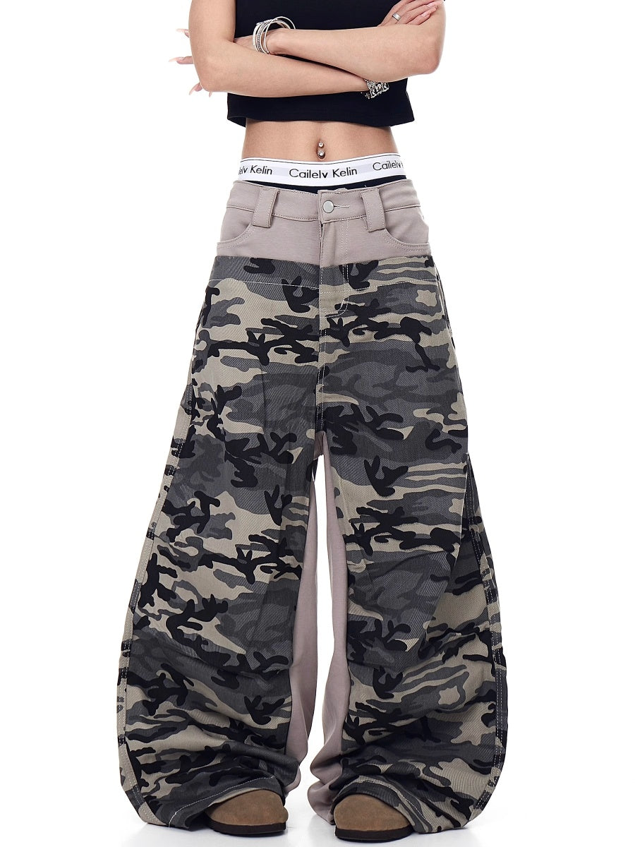 Camouflage Panel Switching Curve Pants MW10192