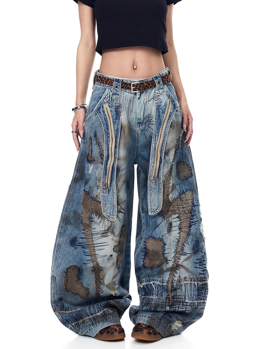 Dirty Embroidered Loose Curve Jeans MW10197