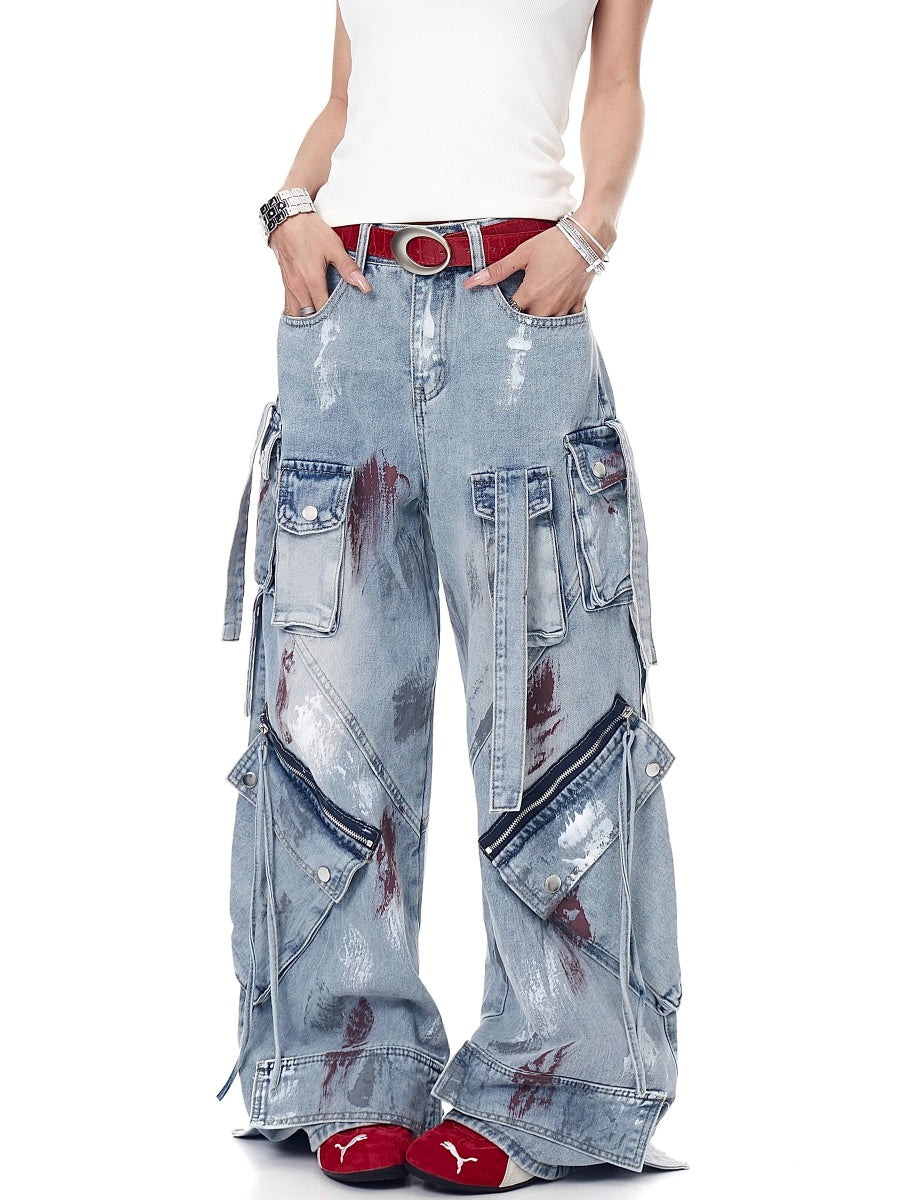 Paint Loose Multi Pocket Cargo Jeans MW10188