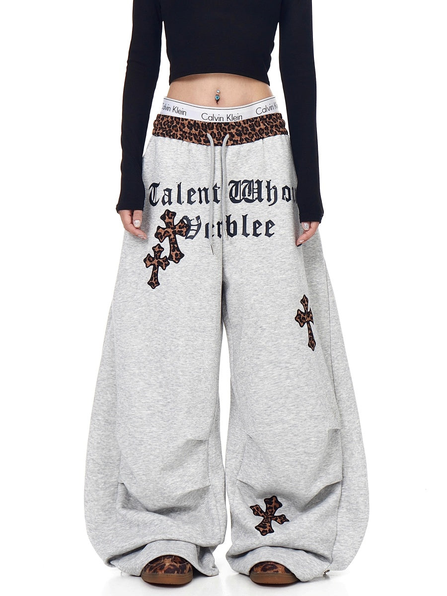 Leopard Print Patchwork Scimitar Sweat Pants BK7046