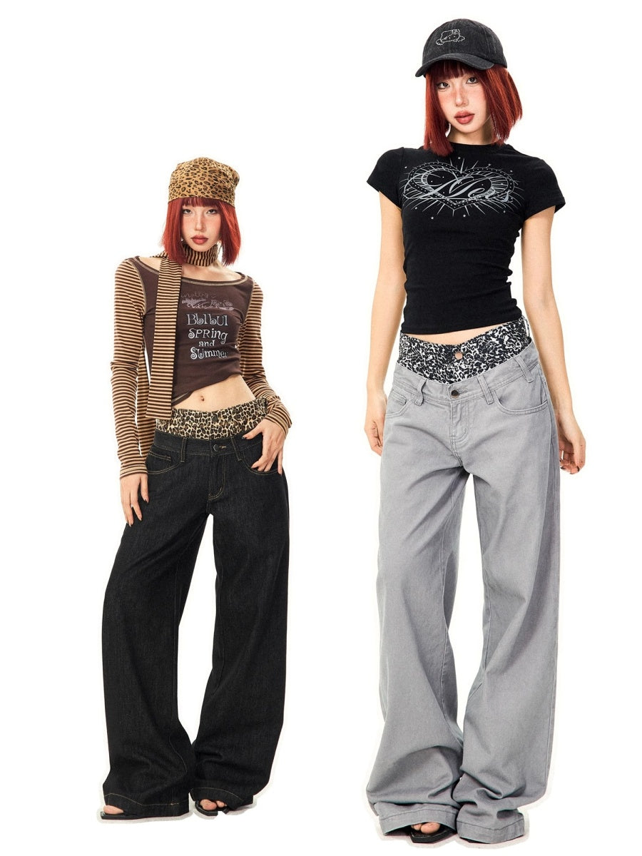 Leopard Print Double-Waist Loose Jeans MW10166