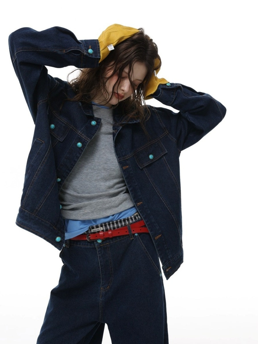 Turquoise Button Denim Jacket MY34