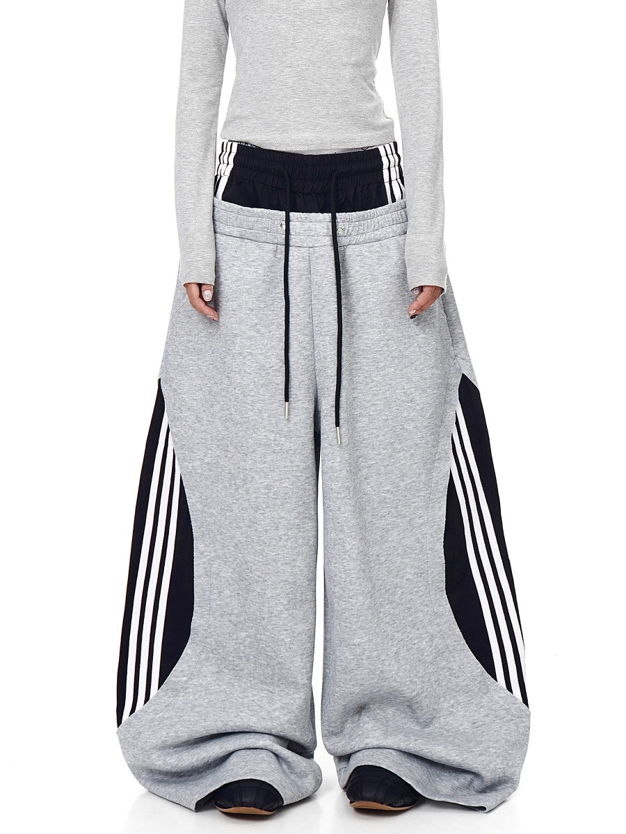 Double-Waist Striped Splicing Scimitar Sweat Pants BK7050