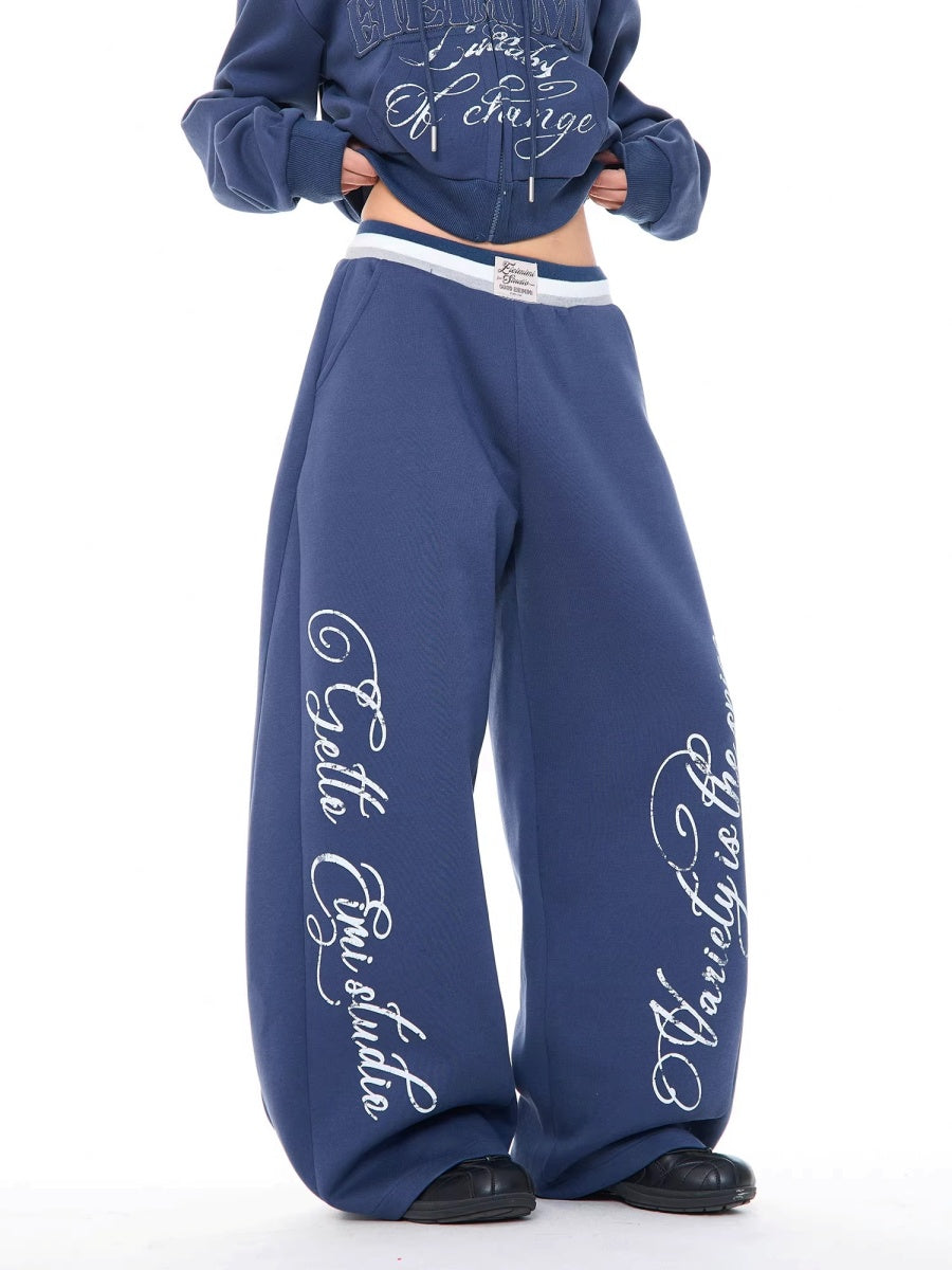Letter Print Loose Curve Sweat Pants MW10379