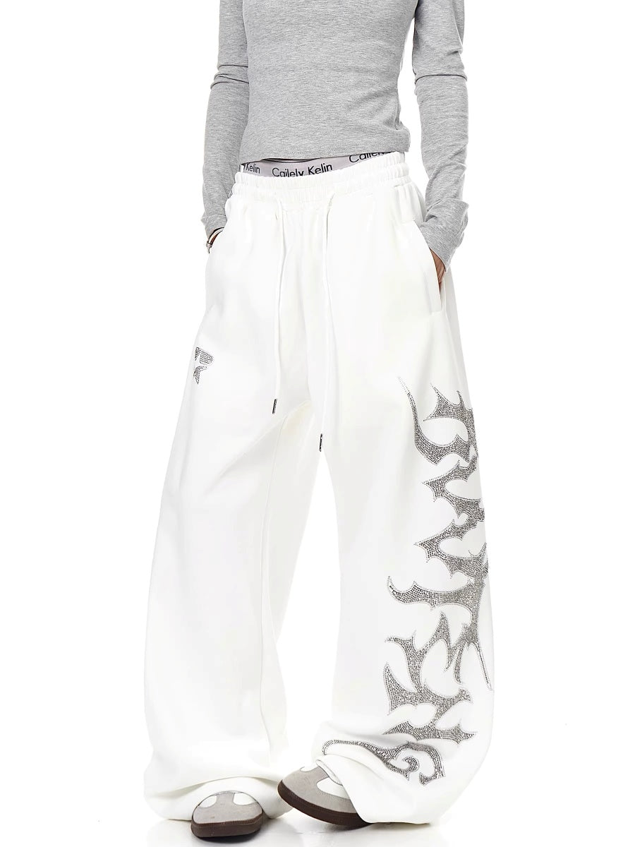 Rhinestone Letter Loose Wide-leg Sweat Pants MW10329