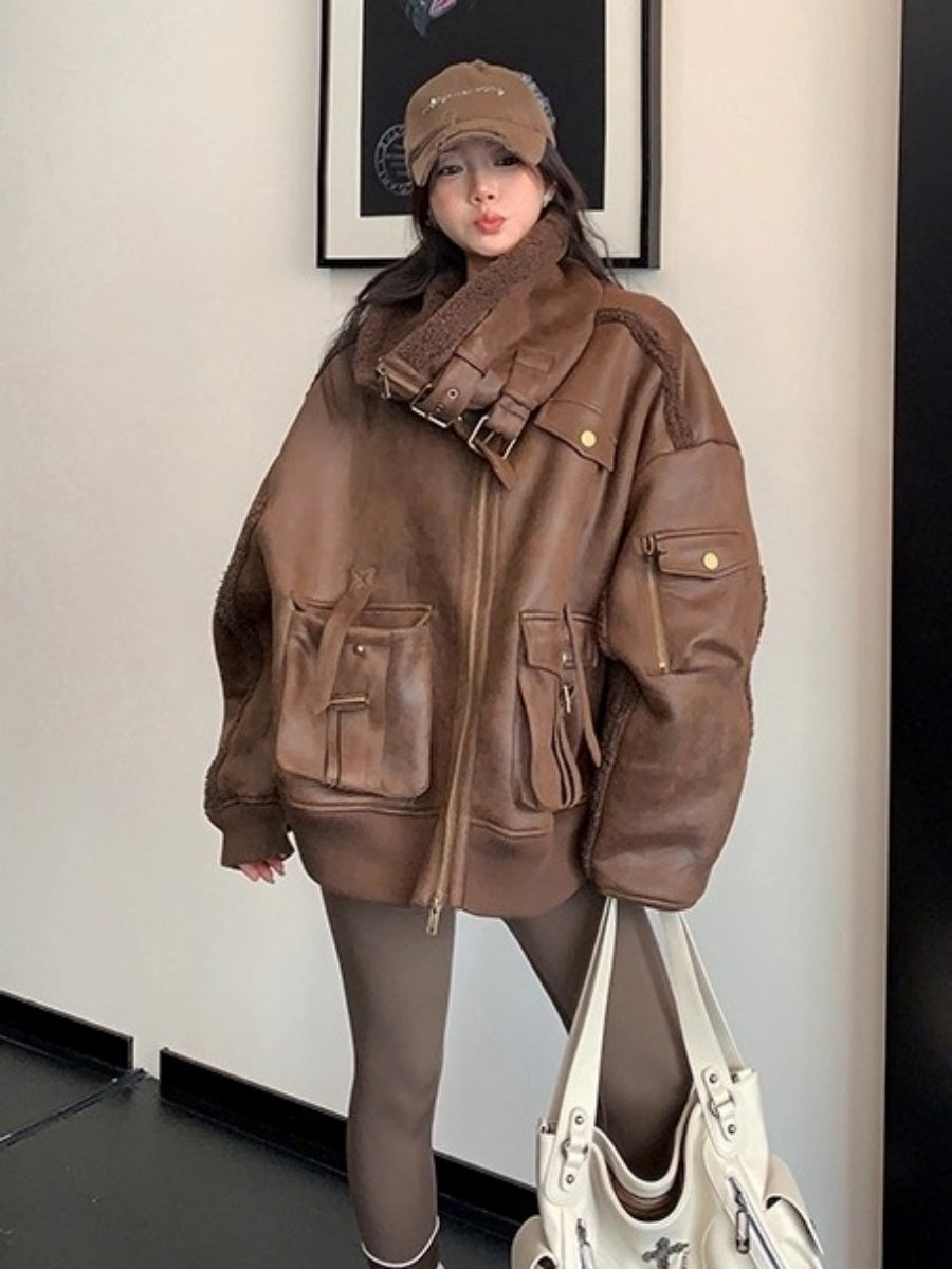 Vintage Fake Suede Oversize Biker Jacket OS2064