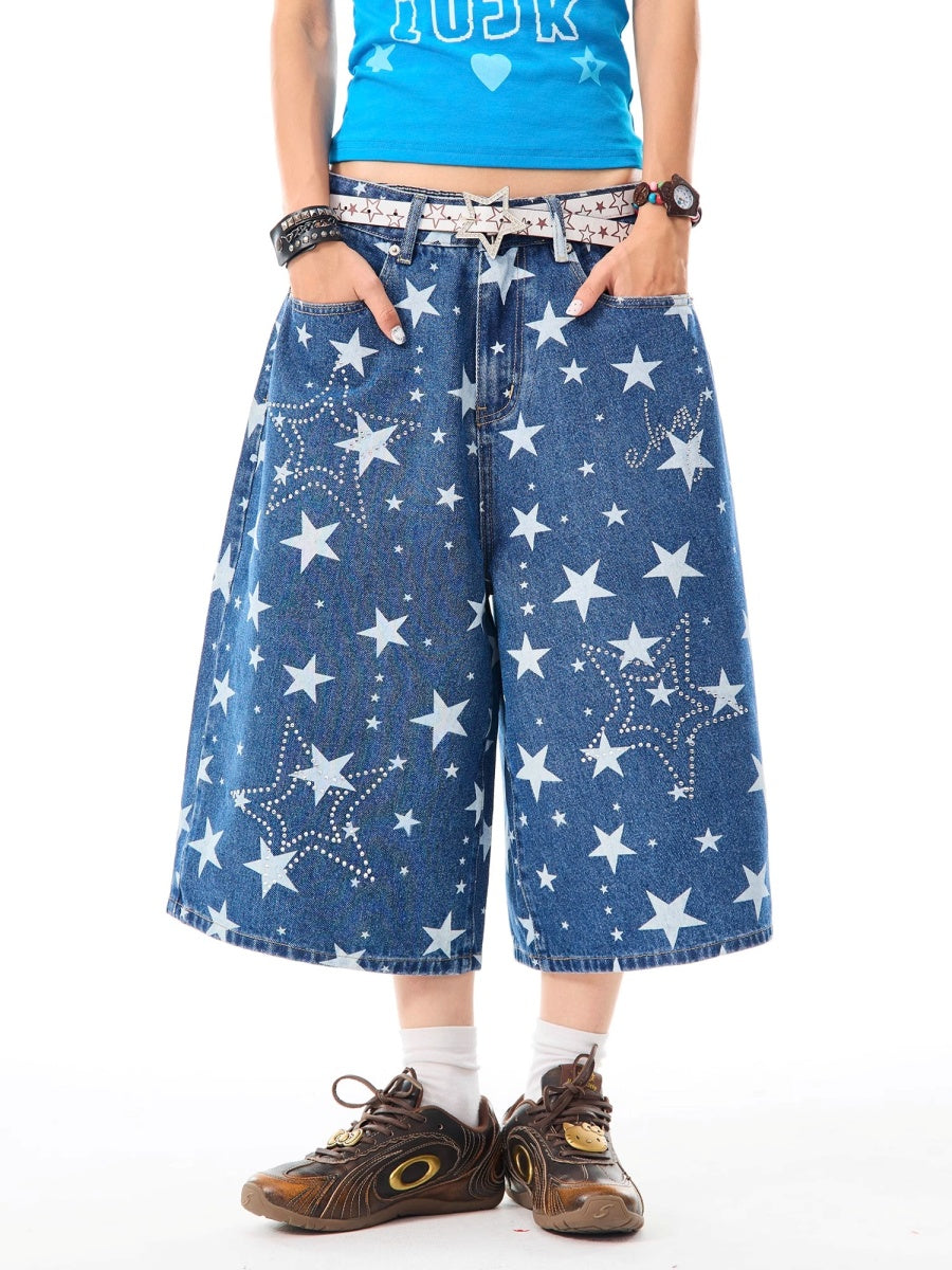Star Full Print Denim Shorts MW10172