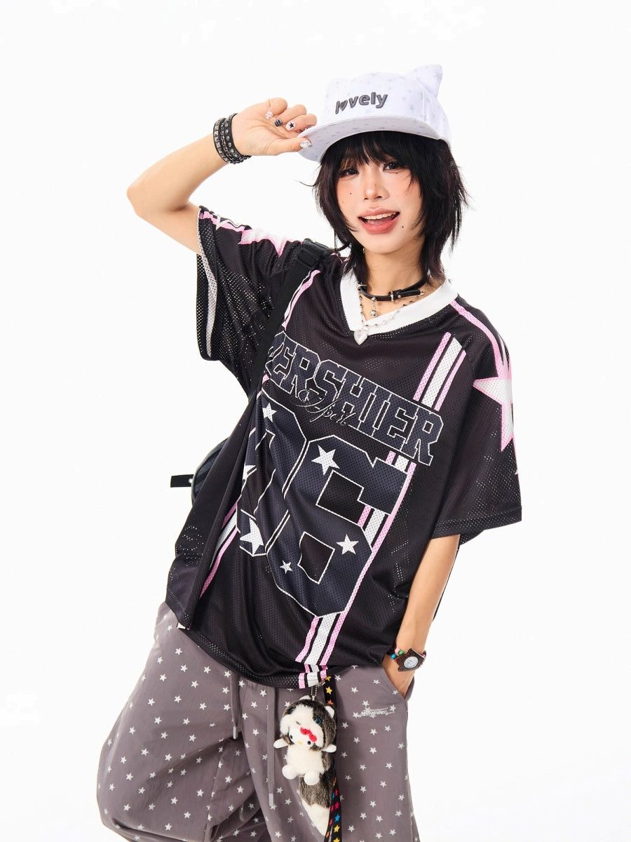 V-neck Mesh Star T-shirt MW10167