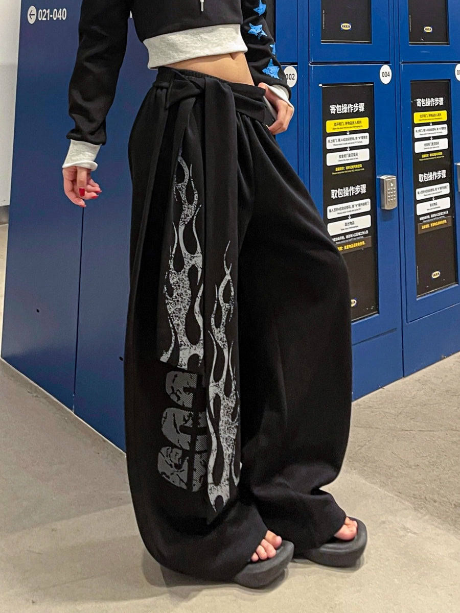 Flame Print Loose Wide-leg Sweatpants VI2010