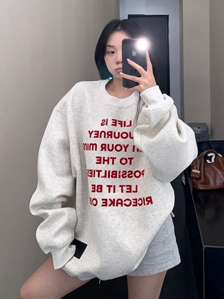 Flocked Print Relaxed Crew Neck Sweat OS2035