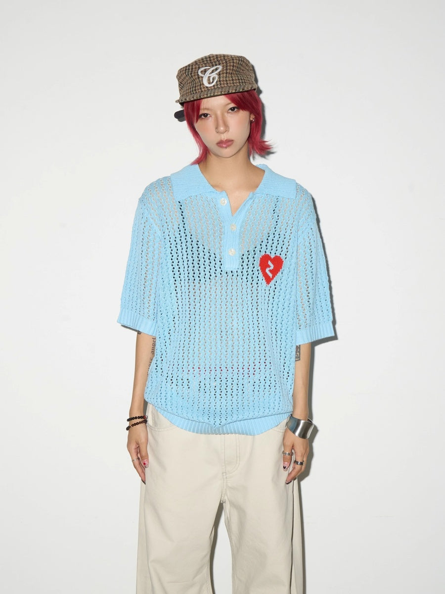 Breathable Cutout Knitting Polo Shirt MN9012