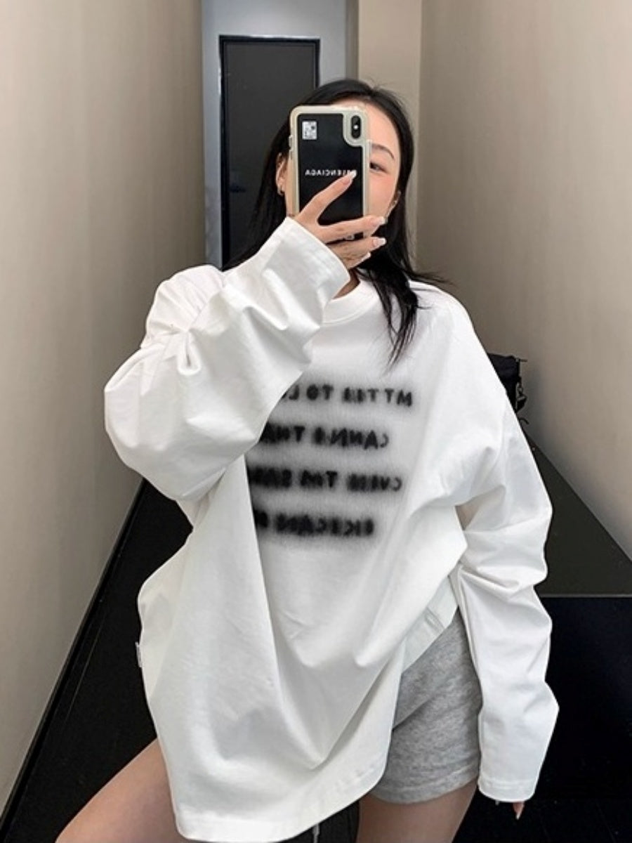 Smudged Letter Print Long Sleeves T-shirt OS2034