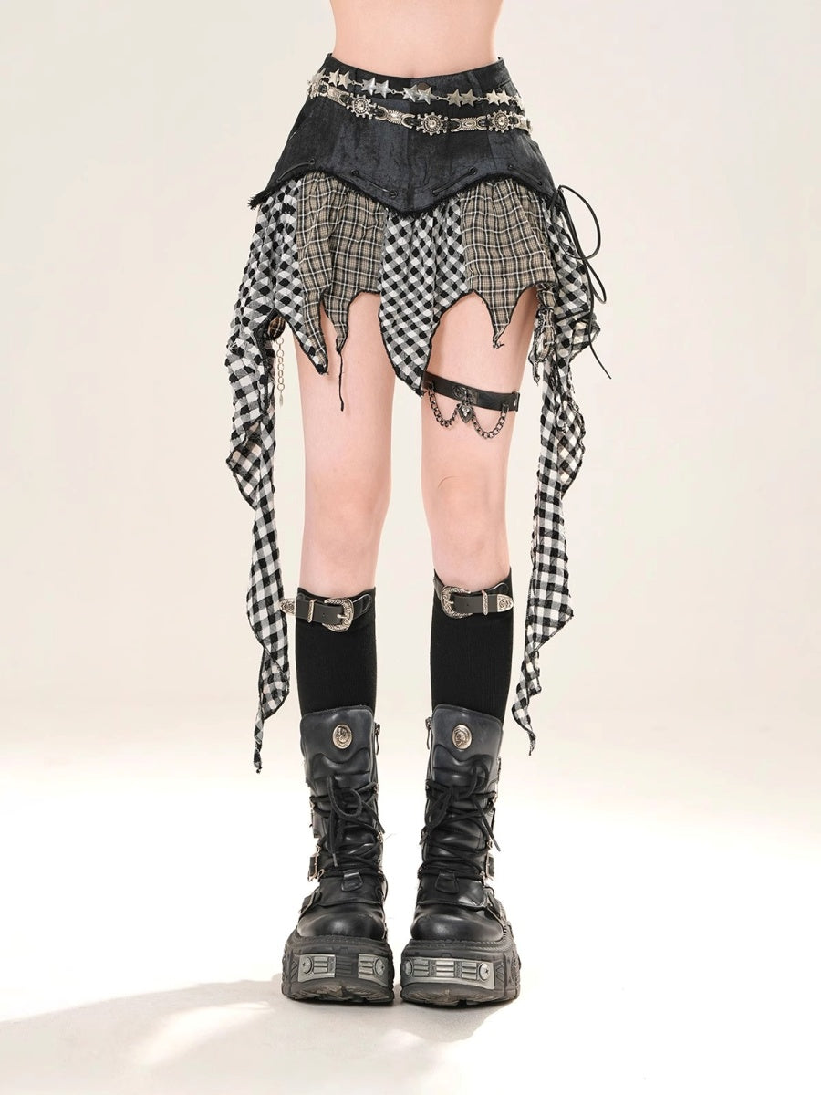 Irregular Hem Plaid A-line Mini Skirt KK2065