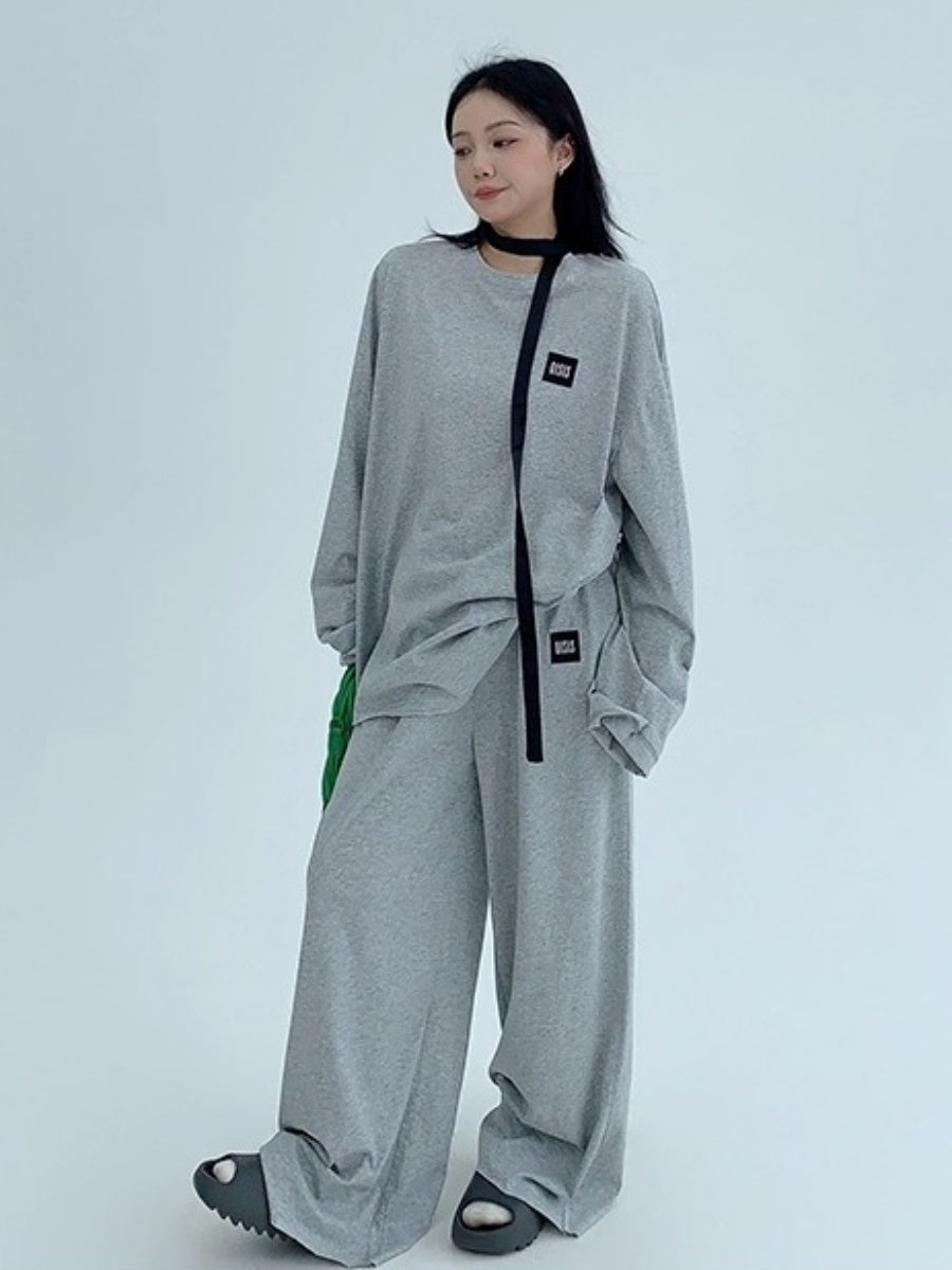 【上下別売り】Tag Design Long-sleeved T-shirt & Loose Casual Pants Set-up OS2033