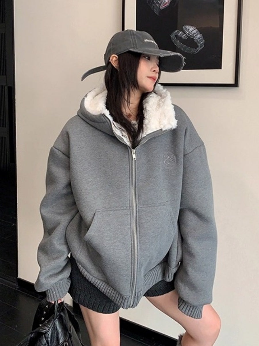 Inner Hairy Thickened Oversized Hooded Jacket OS2065