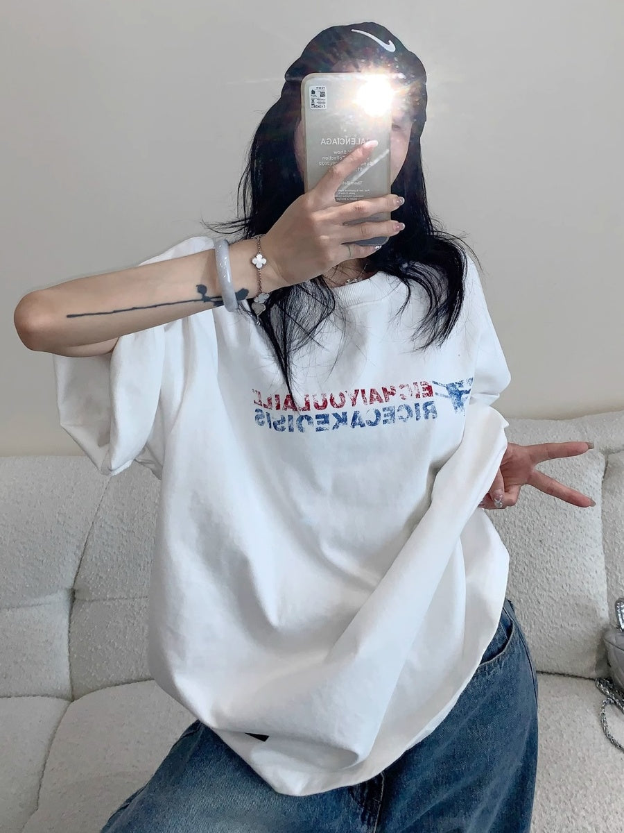 Simple Fuzzy Print T-Shirt MW10176