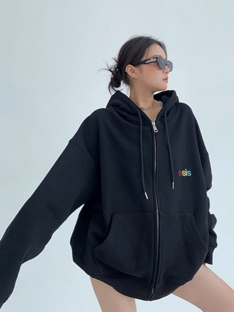 Loose Logo Embroidered Hooded Jacket OS2037