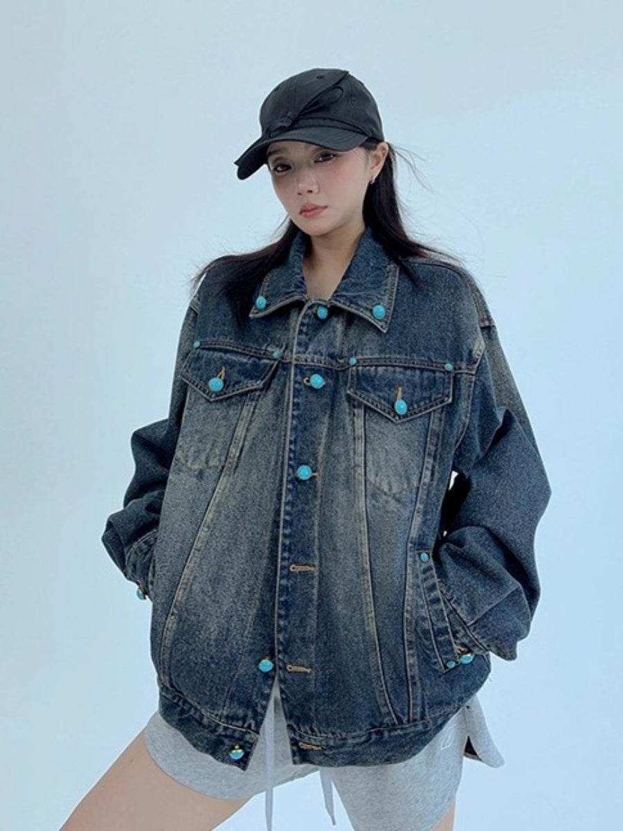 Turquoise Buckle Denim Jacket OS2042