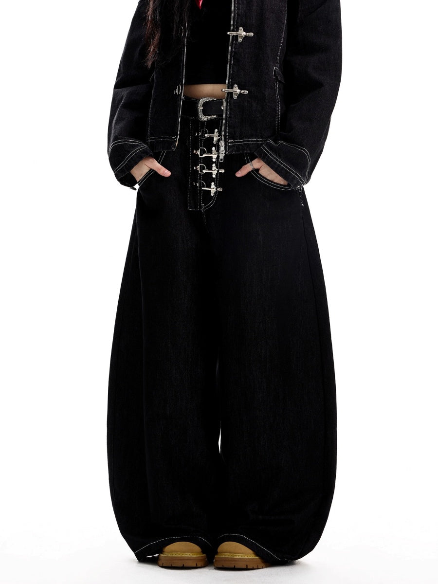 Metal Buckle Design Curve Jeans MW10301