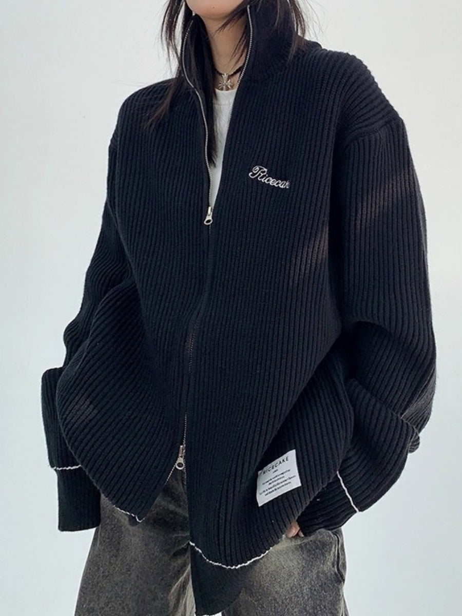 Front And Back Zipperd Knitted Jacket MW10290