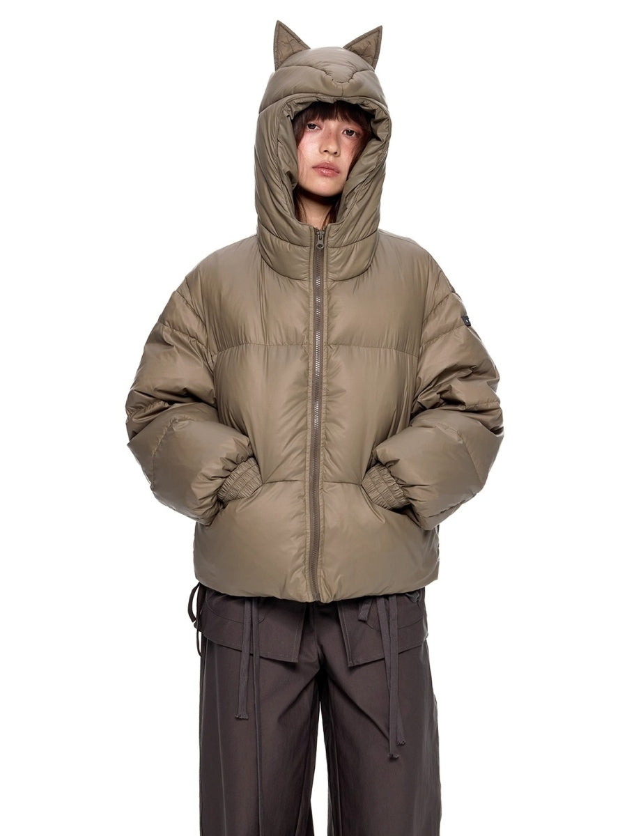 Small Ear Hooded Short Down Jacket EZ251