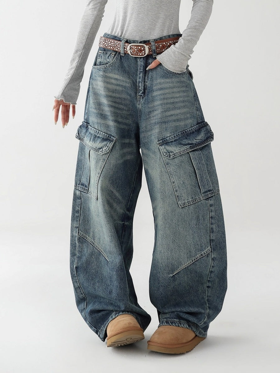 Washed Denim Cargo Curve Pants AC7149