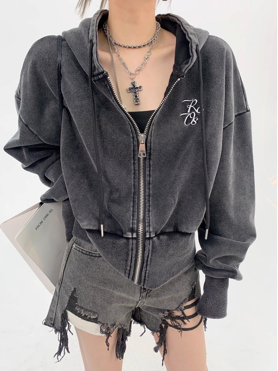 Cropped Loose Embroidery Hooded Jacket OS2020