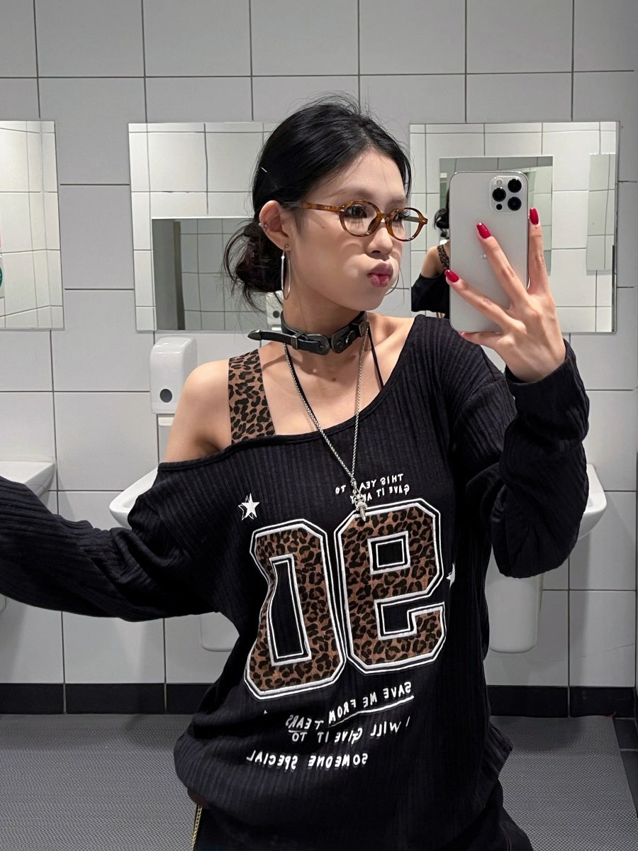 Slanted Shoulder Strap Long Sleeve Cutsew VI2008