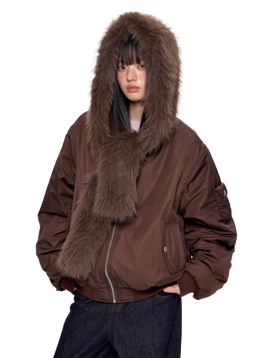 Scarf Design Zip Hooded Blouson EZ248