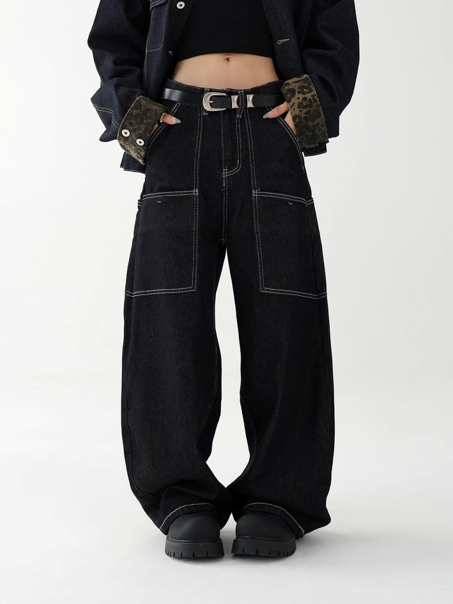 Contrast Stitch Loose Curve Jeans AC7158