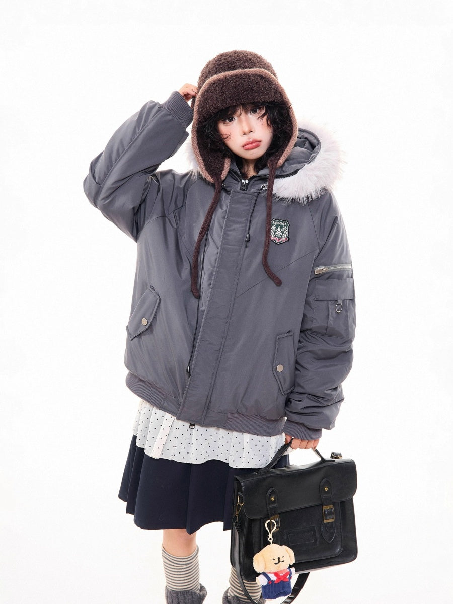 Work Style Fur Collar Hooded Jacket MW10295