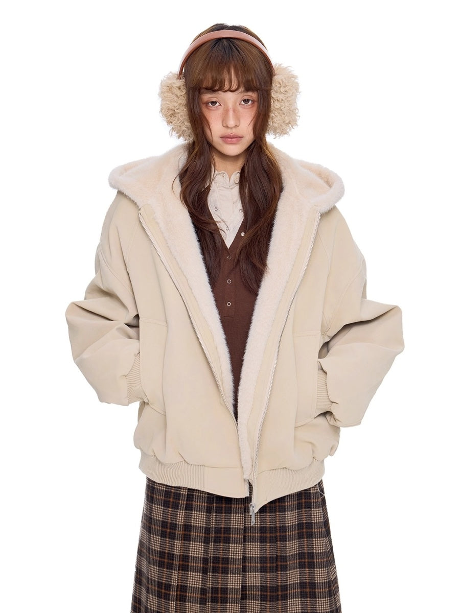 Carving Fur Collar Hooded Zip Jacket EZ300