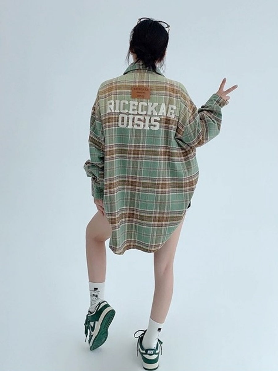 Distressed Gradient Plaid Long-sleeved Shirt OS2022
