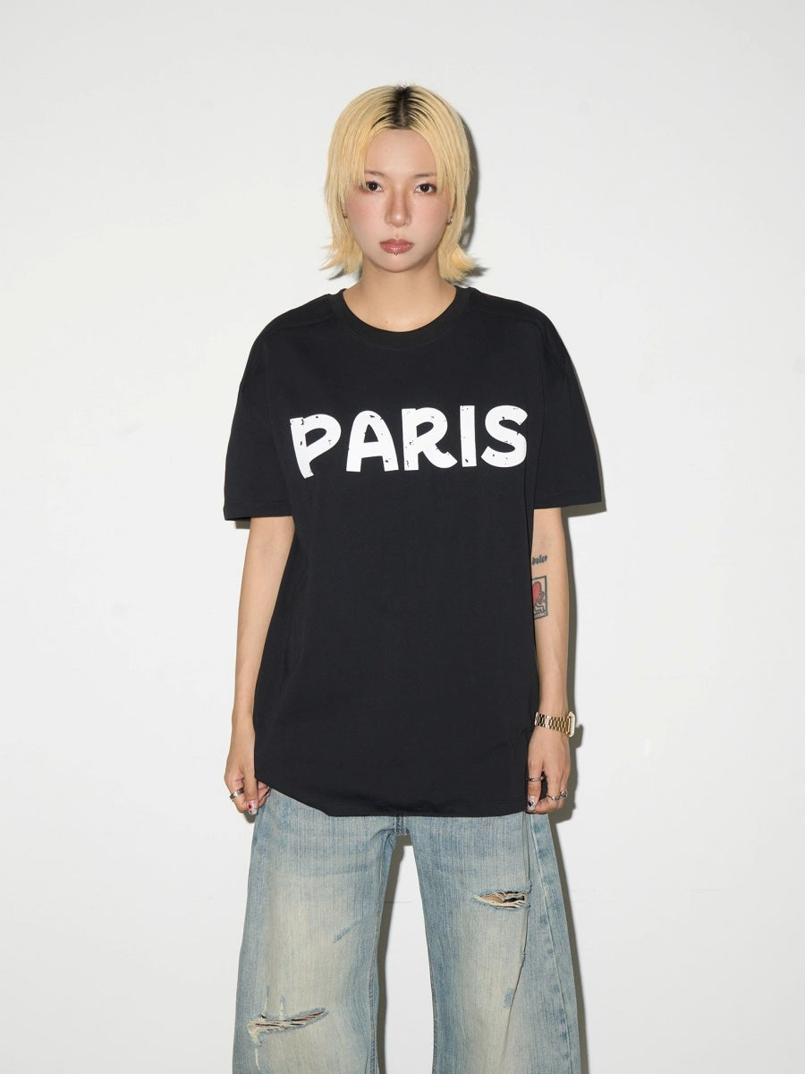 Mottled Letters Printed T-shirt MN9016