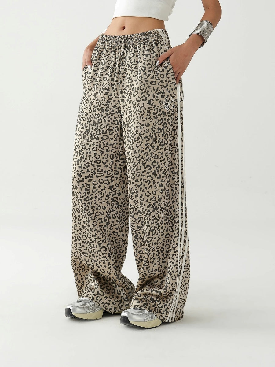 Leopard Print Stitching Side Line Wide Pants AC7138