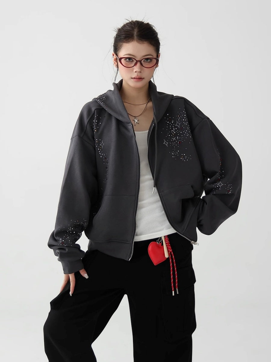 RhineStone Wide Hooded Jacket AC7146