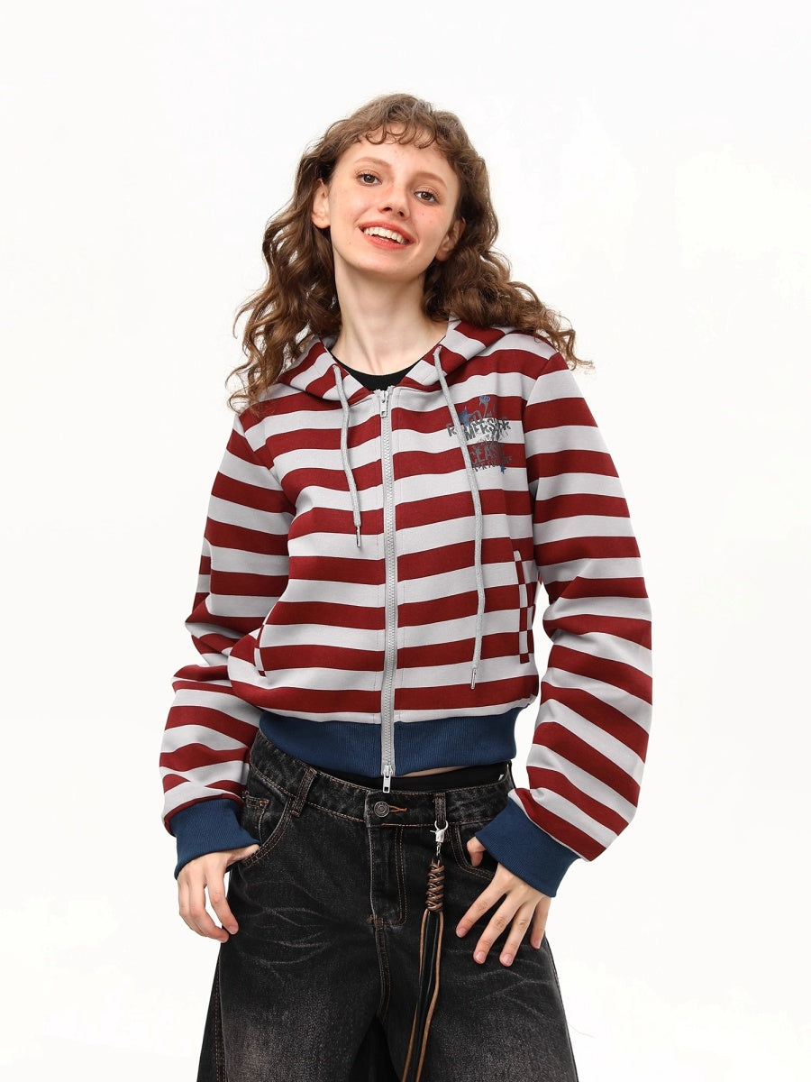 Retro Border Cropped Hooded Sweat Jacket MW10260