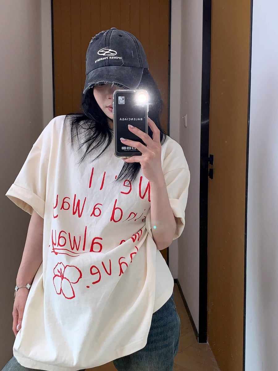 Loose Simple Letter Print T-shirt MW10126