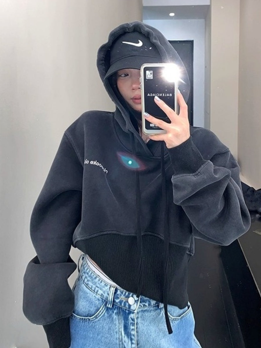 Washed Distressed Cropped Hoodie OS2023
